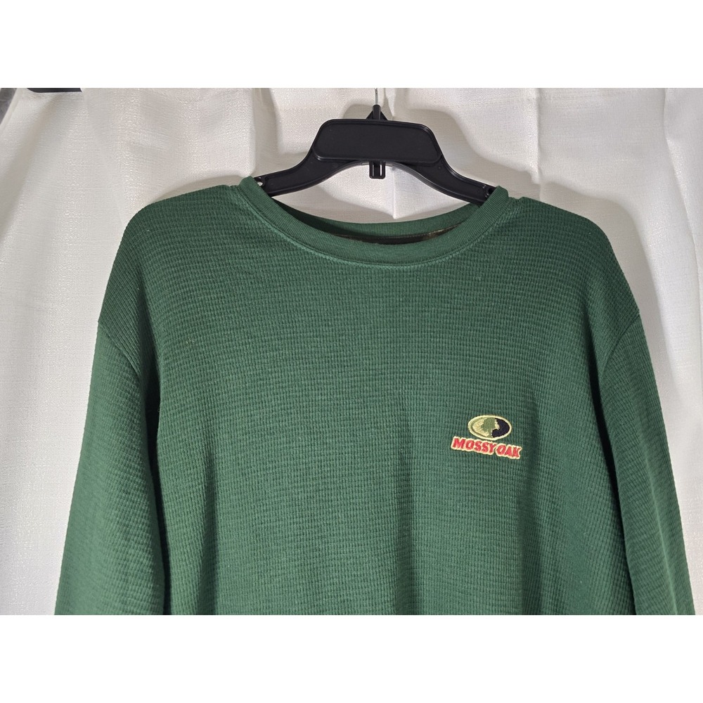 Mossy Oak Waffle Knit Shirt Men's Large Long Sleeve Green Crew Neck Poly‎ Blend
